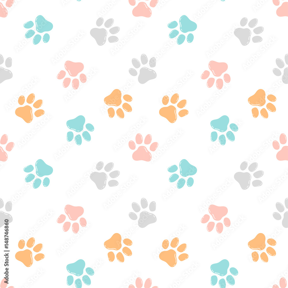 Cute seamless pattern with paw prints. Animal background. Cute seamless pattern with paw prints. Animal background.