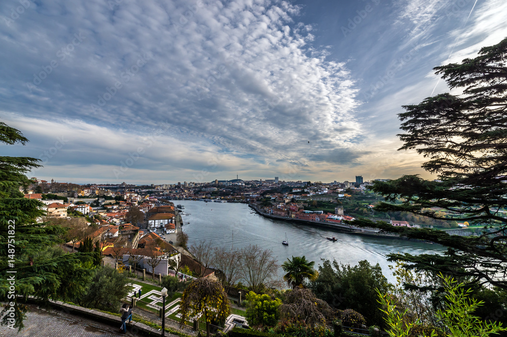 Douro River seen from Crystal Palace Gardens in Porto, Portugal