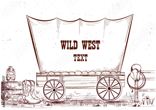 Wild west wagon.Vector illustration background for text
