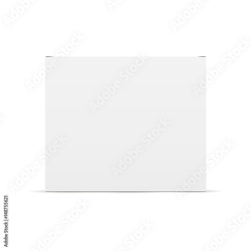 Small white cardboard box mockup - front view. Square box isolated. Vector illustration