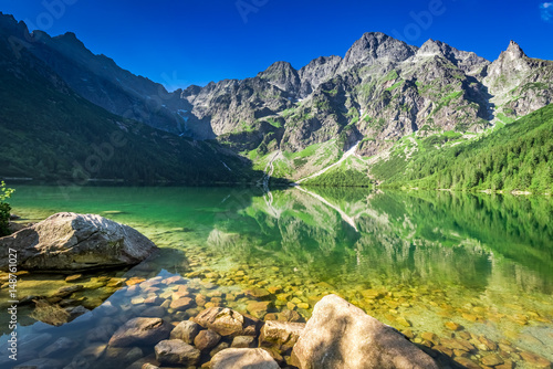 Lake in the mountains at sunrise, Poland, Europe