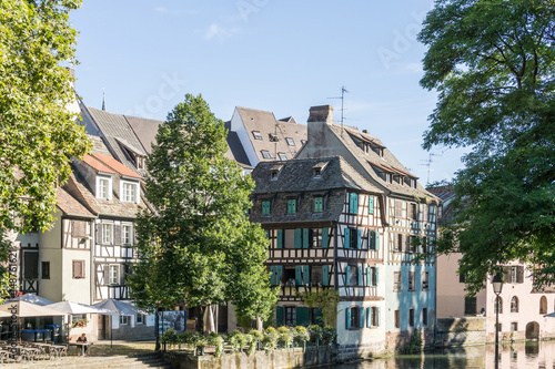 STRASBOURG, FRANCE - August 23, 2016 : Street view of Traditional houses in Strasbourg, Alsace. is the official seat of the European Parliament, Located close to the border with Germany