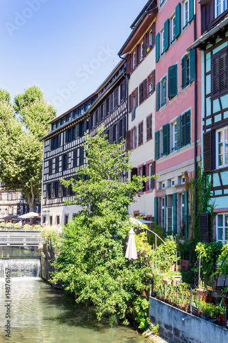 STRASBOURG, FRANCE - August 23, 2016 : Street view of Traditional houses in Strasbourg, Alsace. is the official seat of the European Parliament, Located close to the border with Germany