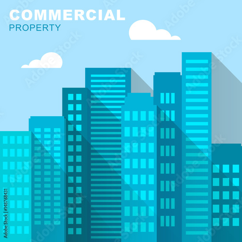 Commercial Property Office Represents Buildings Downtown 3d Illustration