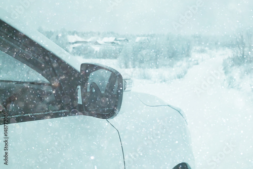 Fototapeta Naklejka Na Ścianę i Meble -  car in a snowy landscape nature white winter snow