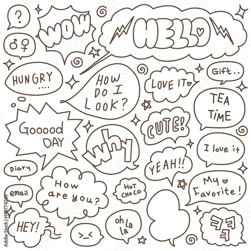 Set of Hand Drawn Speech and Thought Bubbles Doodle