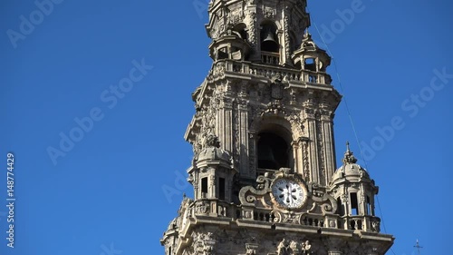 Detail of the bell tower on the rear side of the cathedral of Santiago de Compostela, Spain, culmination of the Camino de Santiago pilgrimage route.