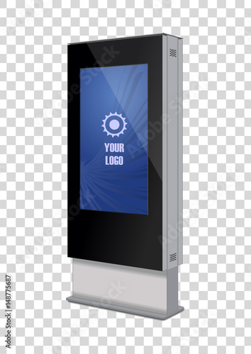 Promotional Interactive Information Kiosk Terminal Stand Touch Screen Display. Mock Up Template.