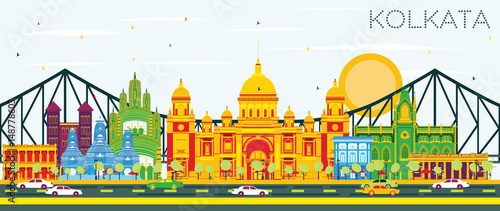Foto Kolkata Skyline with Color Landmarks and Blue Sky.