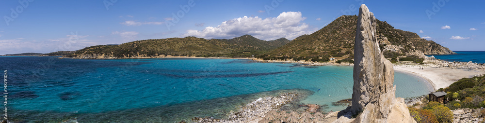 A panoramin view of beautiful beach at Punta Molentis, Villasimius, Sardinia, Italy