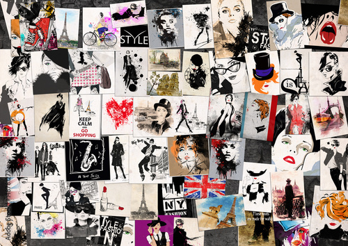 Fashion collage with freehand drawings