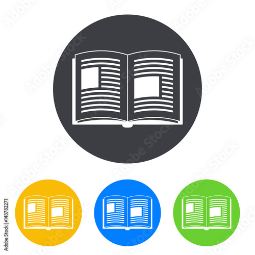 Icono plano libro abierto de educacion en circulo varios colores