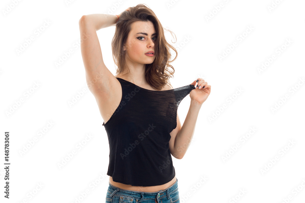 young beautiful brunette pulls the ball to Mike and looks into the camera close-up young beautiful brunette pulls the ball to Mike and looks into the camera close-up