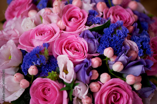Wedding bouquet in pink and purple tones. Beautiful and delicate.