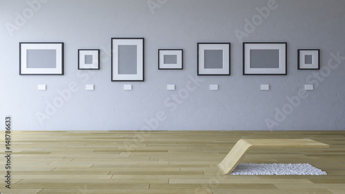 3d rendering image of gallery room with blank photo frame