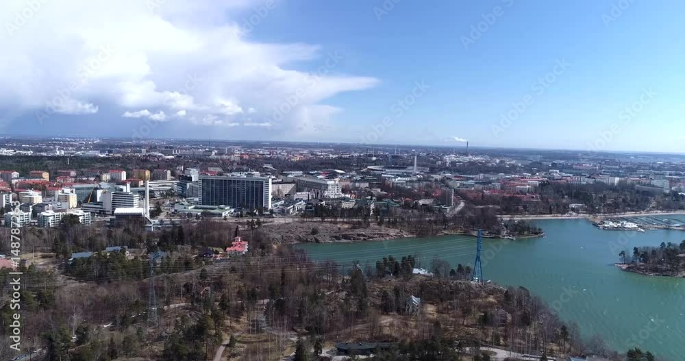 Helsinki Töölö, Cinema 4k aerial sideway flight of toolo cityscape, on a sunny spring day, in Helsinki, Finland Helsinki Töölö, Cinema 4k aerial sideway flight of toolo cityscape, on a sunny spring day, in Helsinki, Finland