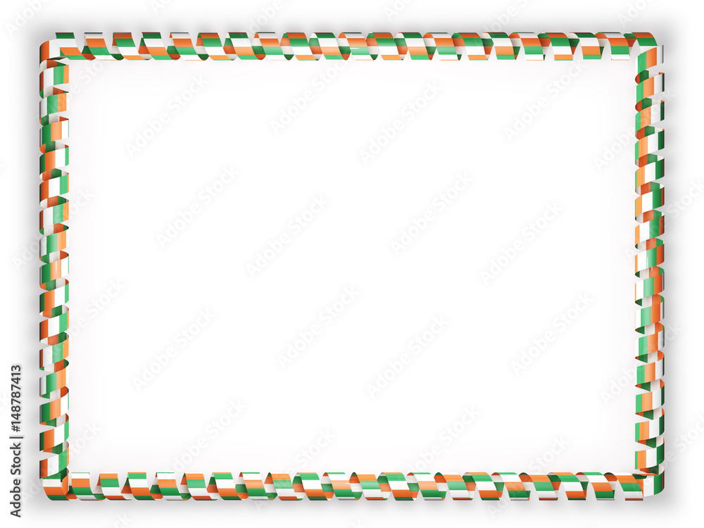 Frame and border of ribbon with the Ireland flag. 3d illustration