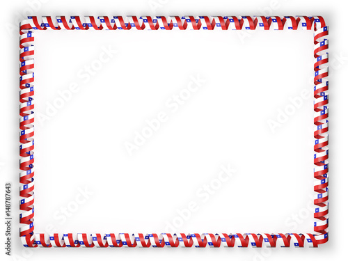Frame and border of ribbon with the Chile flag. 3d illustration