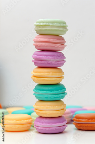 Obraz na płótnie Pyramid of artificial colored macaroons, plastic