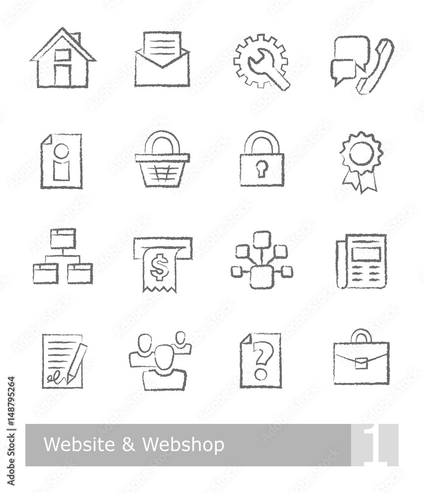 Vector icons set for website and webshop; charcoal drawings