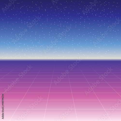 80s retro background with grid. Vector illustration