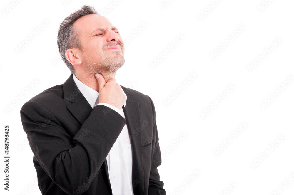 Young man with throat pain or tonsillitis Young man with throat pain or tonsillitis