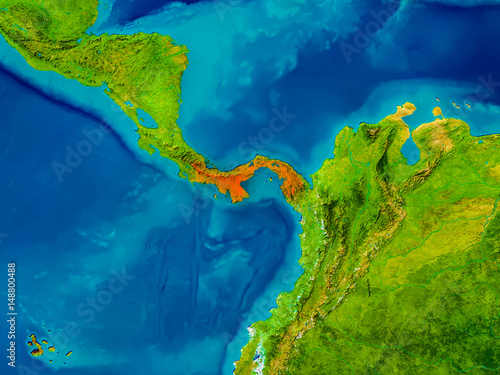 Panama on physical map