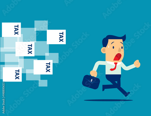 Businessman running away from tax. Concept business illustration. Vector flat.