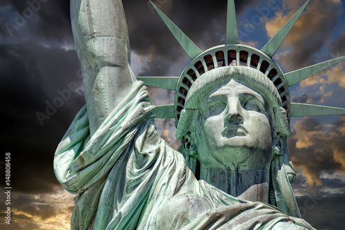 Statue of liberty in New York at sunset