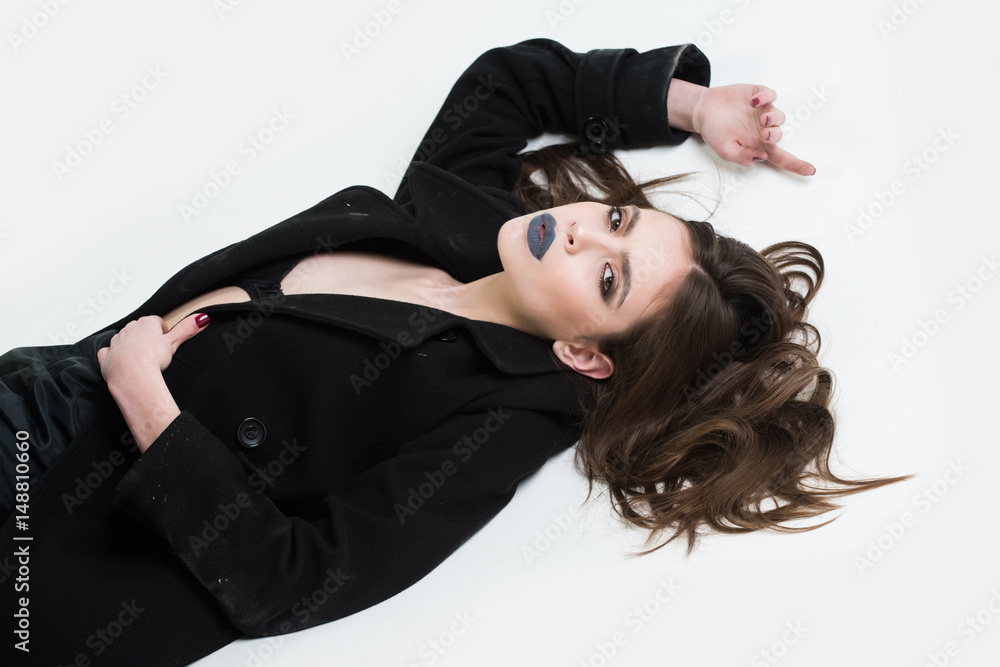 fashion woman in black coat isolated on white background fashion woman in black coat isolated on white background