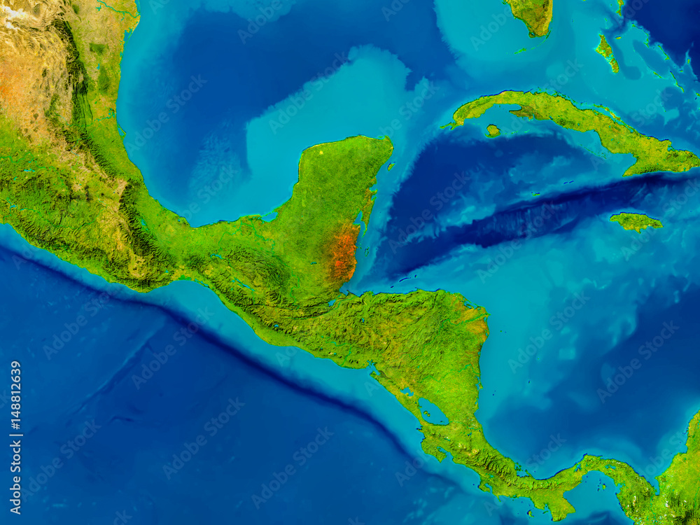 Belize on physical map