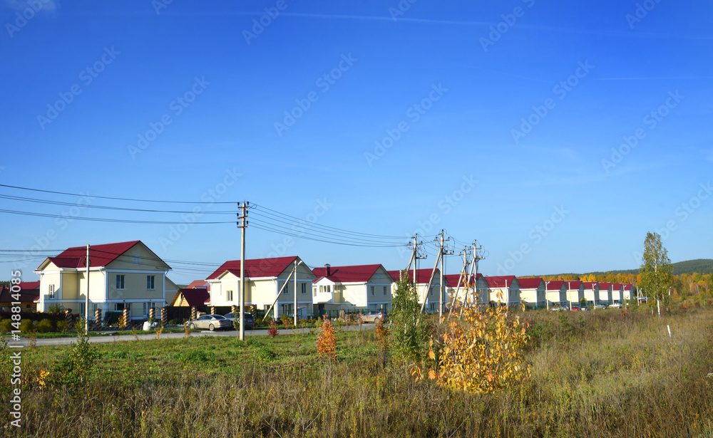 Large cottage village. A long row of two-story houses