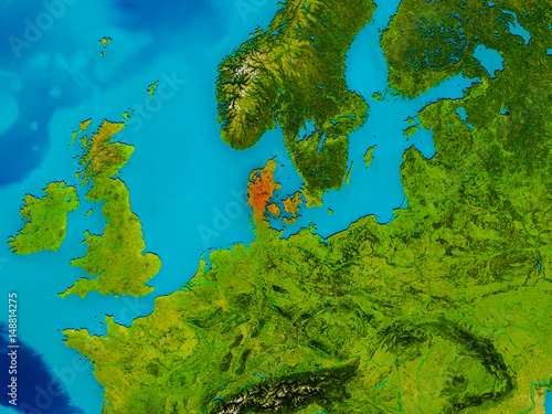Denmark on physical map