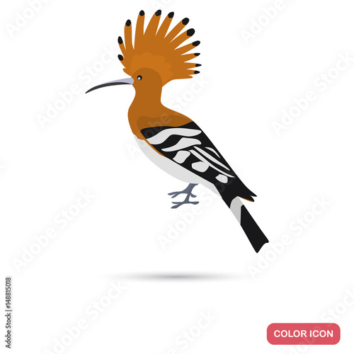 Hoopoe color flat icon for web and mobile design