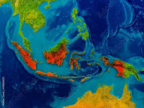 Indonesia on physical map