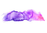 Watercolor beautiful paint stain. A blot, a splash, resembles a natural landscape. Use in design. Pink, purple background color