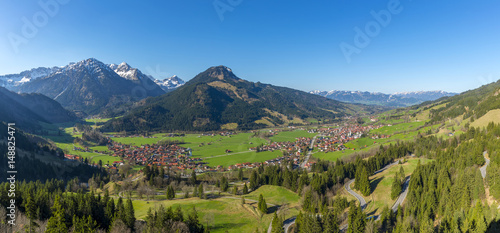 Germany, Bavaria, View of Ostrachtal valley with Bad Hindelang, Bad Oberdorf and Imberger Horn mountain photo