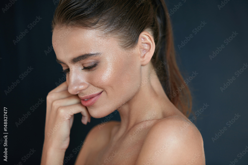 Beautiful Happy Woman With Fresh Makeup On Beauty Face. Skincare Beautiful Happy Woman With Fresh Makeup On Beauty Face. Skincare