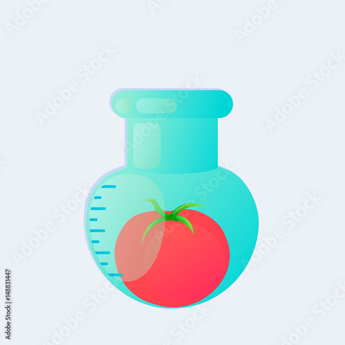 Genetic engineering. GMO. Tomato in test tube.