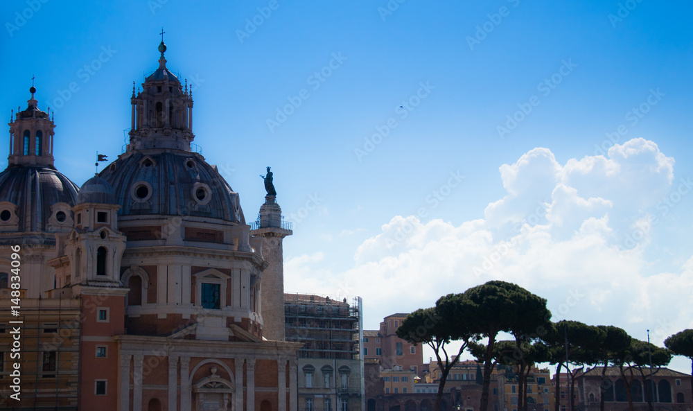 ancient roman church with bright sky