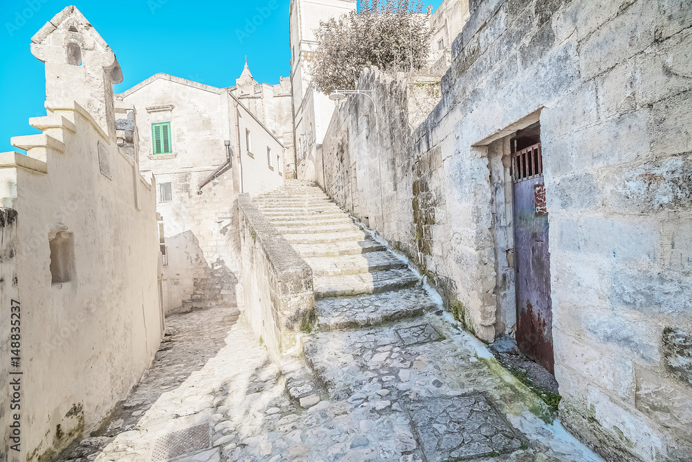 old stairs of stones, the historic building near Matera in Italy UNESCO European Capital of Culture 2019