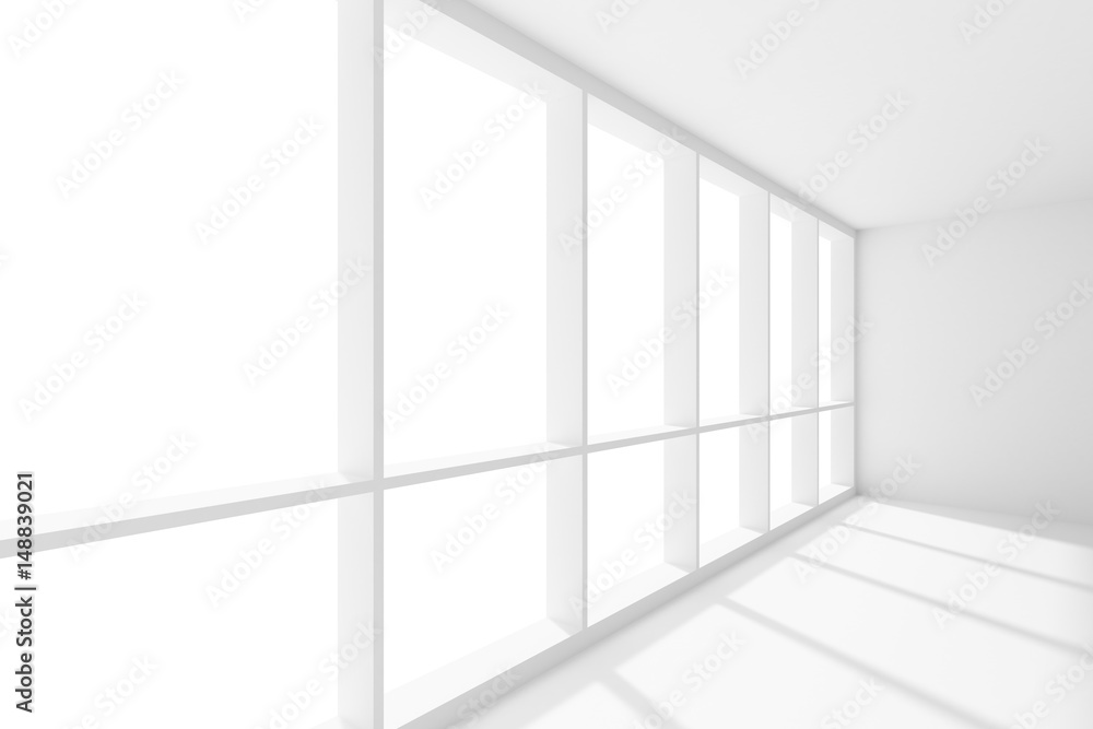Wide large window in empty white room with sunlight Wide large window in empty white room with sunlight
