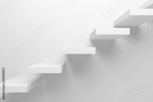 Ascending stairs closeup abstract white 3d illustration