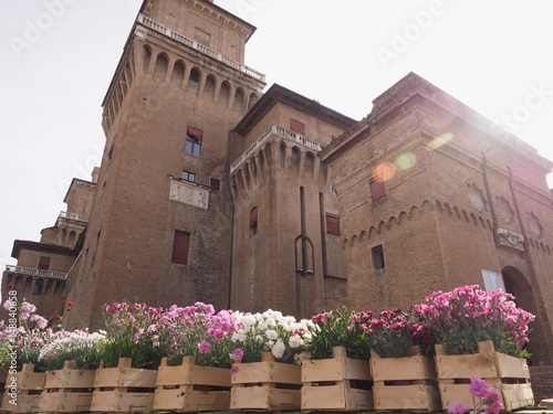 Flower Market next to Ferrara Castle, Italy