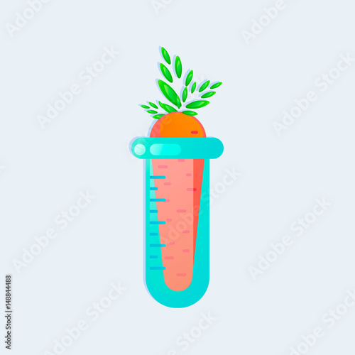 Genetic engineering. GMO. Carrot in test tube.