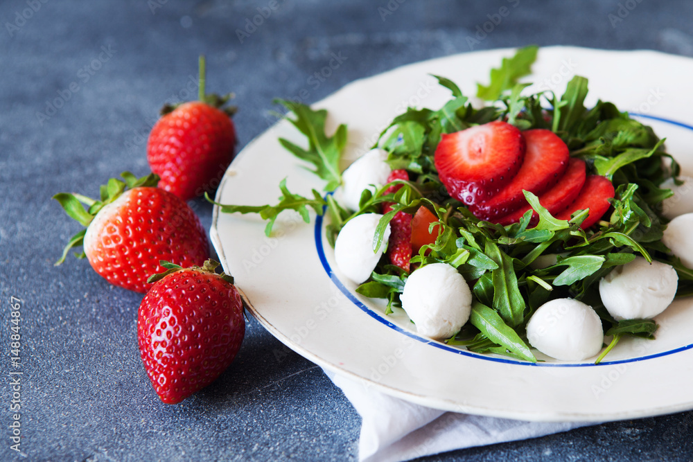 salad with mozzarella cheese, arugula and strawberry salad with mozzarella cheese, arugula and strawberry