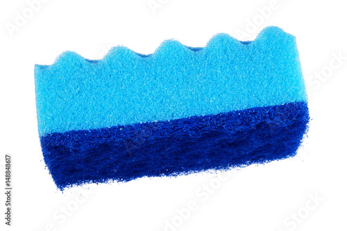 A super absorbent cellulose blue sponge on white.