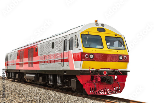 yellow diesel engine locomotive train on station isolated on white background.