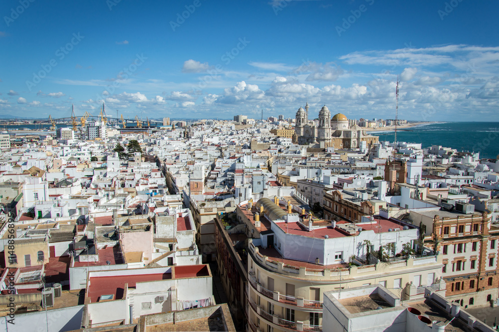 Panoramic Old town in Cadiz on a sunny day in March 2017, Andalusia, Spain