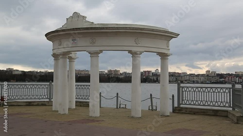 White rotunda on embankment of Ternopil lake, Ternopil city, western Ukraine photo